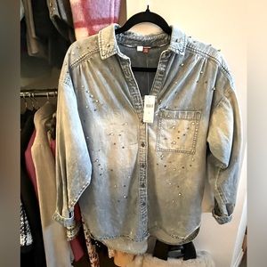 Anthropology denim sequin crystal embellish long sleeve dress/shirt- xsmall-NWT